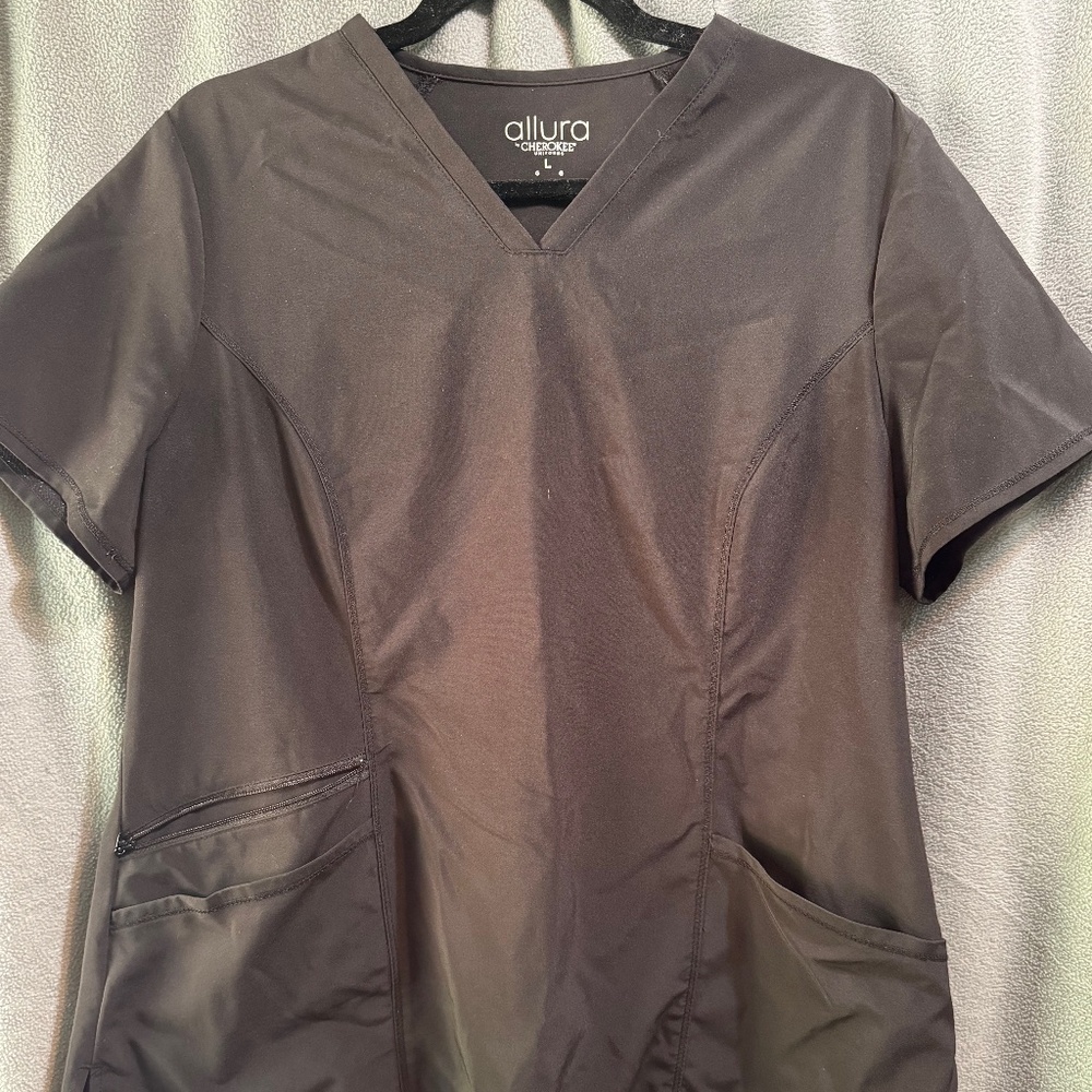 Cherokee black large stretchy womens scrub top